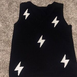 Black Sweater Vest with White Lightning Bolts